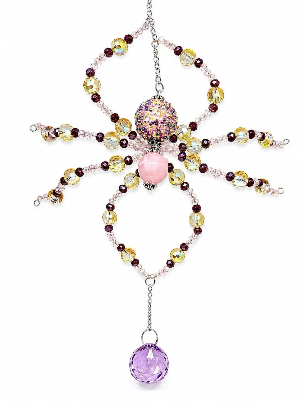 Pink & Purple Beaded Spider Crystal Sun Catcher
